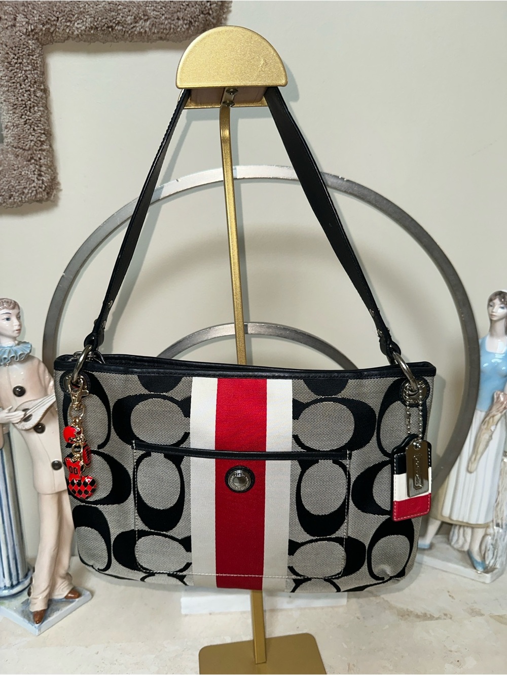 Coach Black and Red Signature Print Shoulder Bag